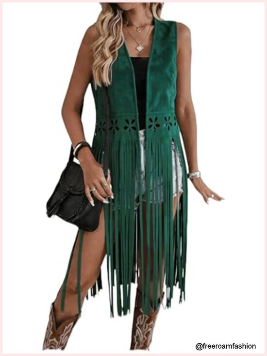 Jackets & Blazers - Faux Suede Tassel Vest Sleeveless Western Fringe Jacket Open Front Cardigan